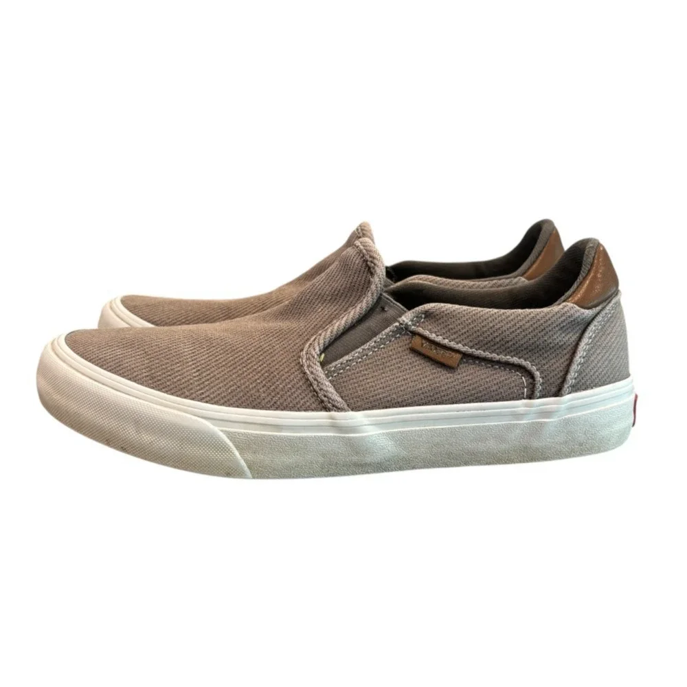 Vans Deluxe Comfort Slip-On Shoes Mens 9.5 Gray Canvas Leather Casual Sneakers